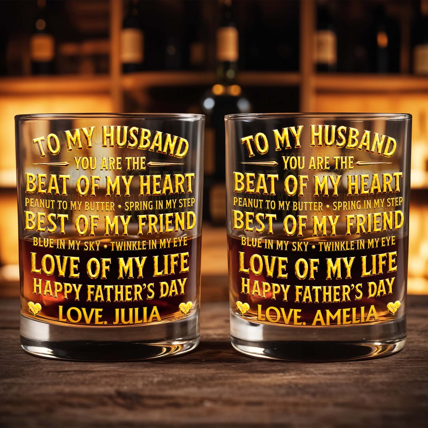 To My Husband You Are The Beat Of My Heart Hearts - Personalized Custom Whiskey Glass - HSB127_RWG