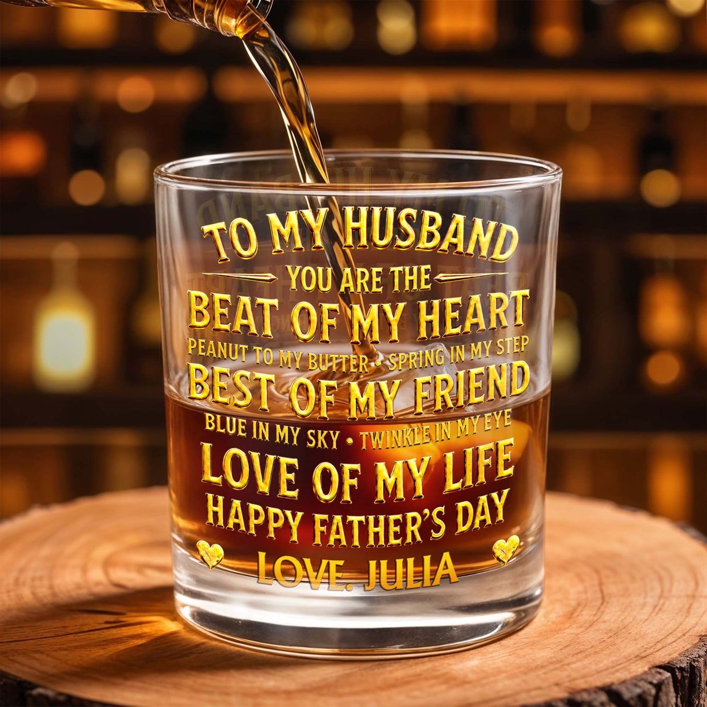 To My Husband You Are The Beat Of My Heart Hearts - Personalized Custom Whiskey Glass - HSB127_RWG