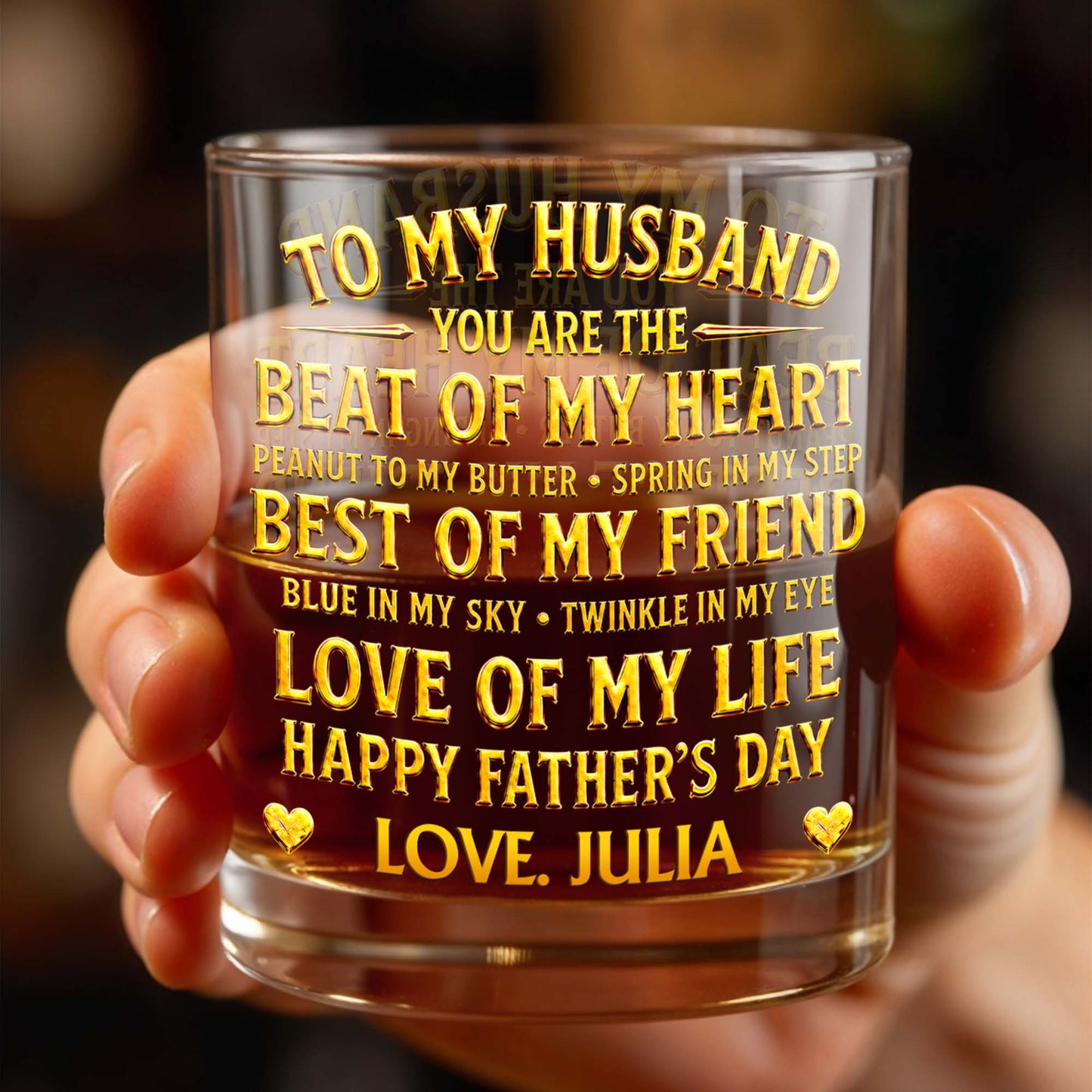 To My Husband You Are The Beat Of My Heart Hearts - Personalized Custom Whiskey Glass - HSB127_RWG