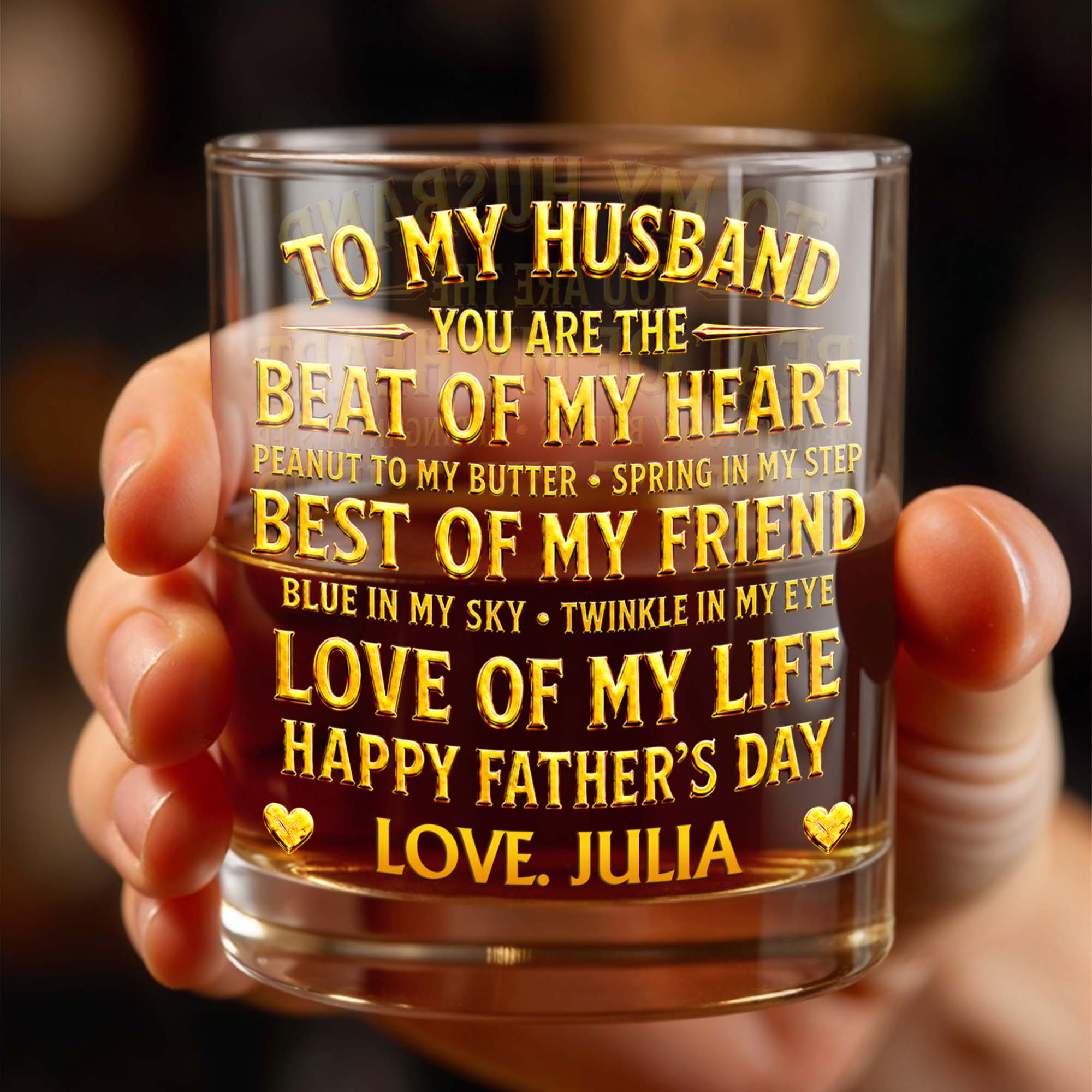 To My Husband You Are The Beat Of My Heart Hearts - Personalized Custom Whiskey Glass - HSB127_RWG