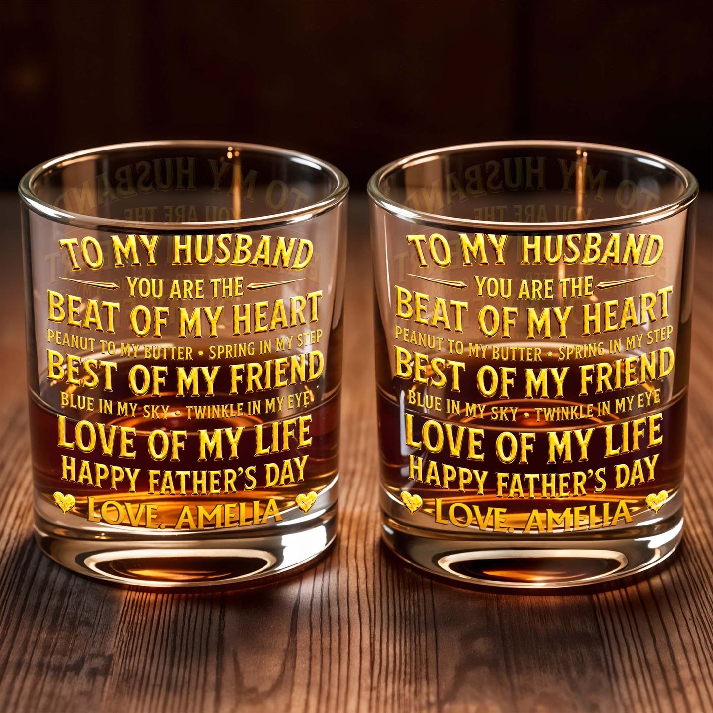 To My Husband You Are The Beat Of My Heart Hearts - Personalized Custom Whiskey Glass - HSB127_RWG
