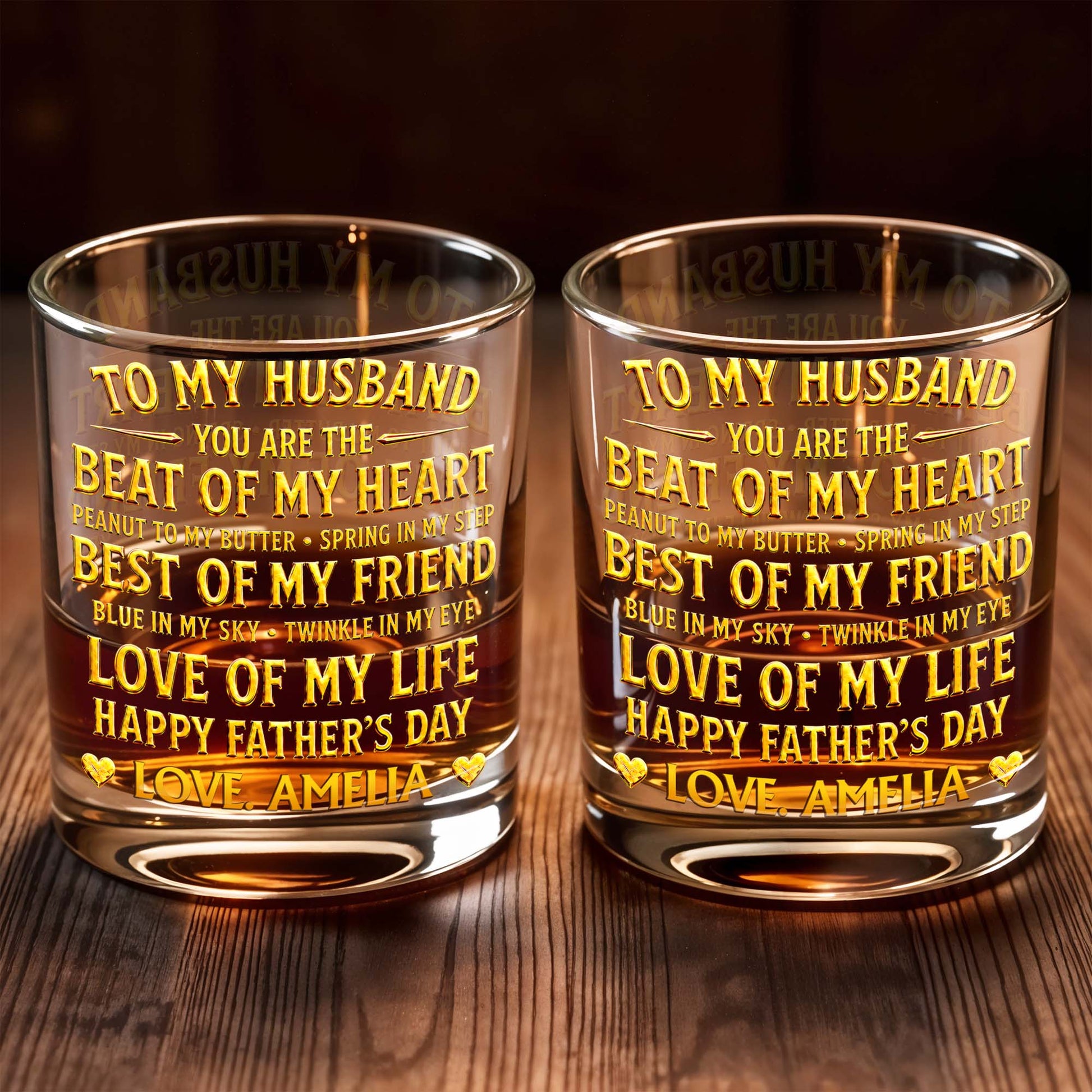To My Husband You Are The Beat Of My Heart Hearts - Personalized Custom Whiskey Glass - HSB127_RWG
