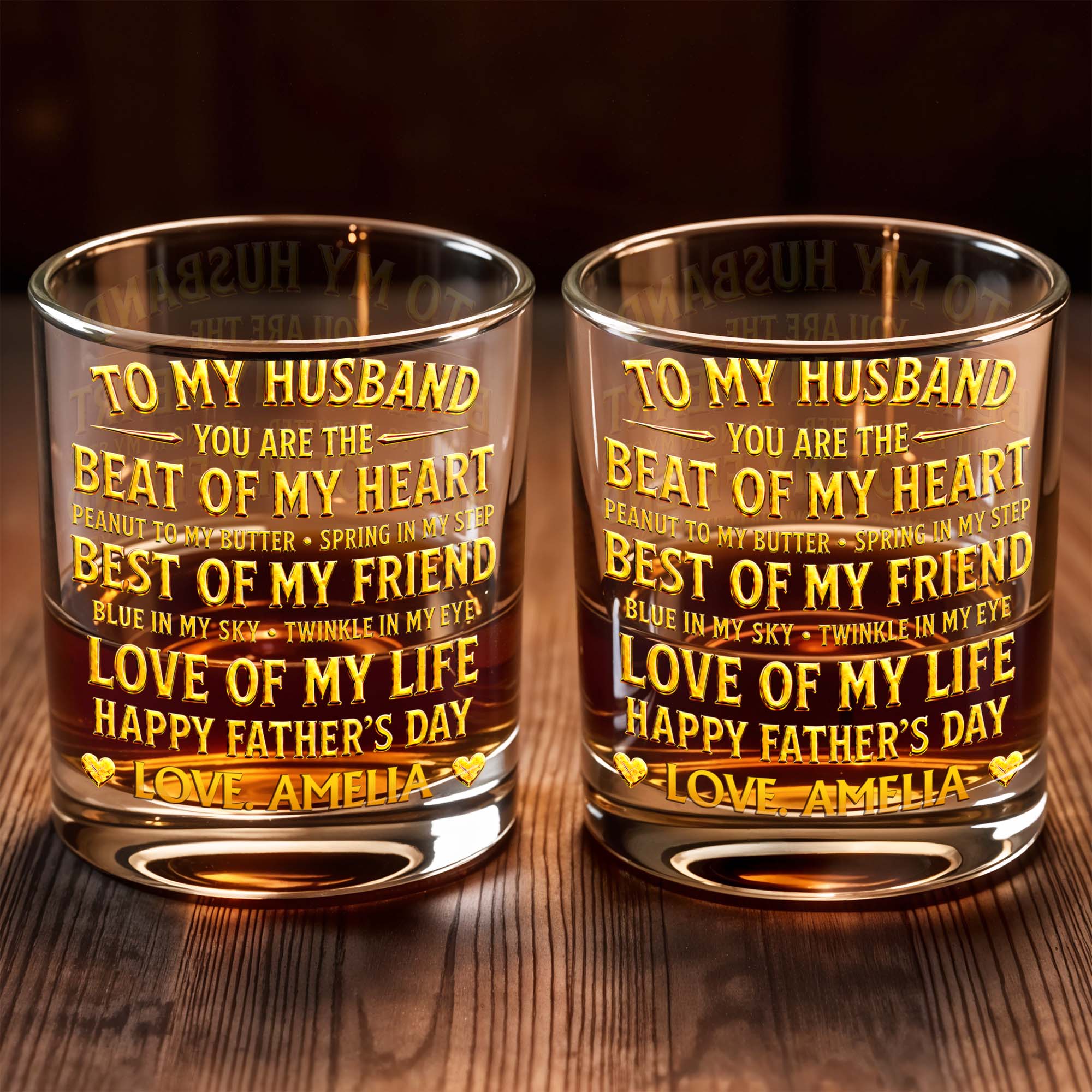 To My Husband You Are The Beat Of My Heart Hearts - Personalized Custom Whiskey Glass - HSB127_RWG