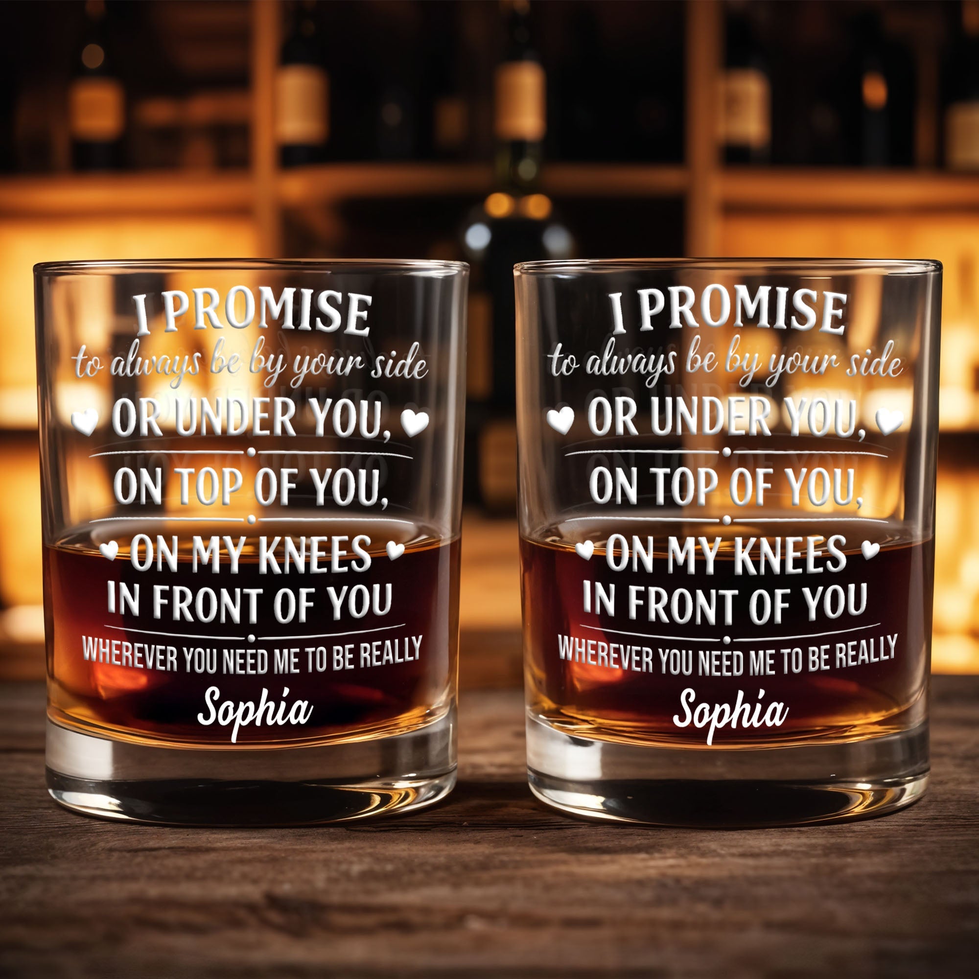 I Promise To Always Be By Your Side Heart Romantic Design - Personalized Custom Whiskey Glass - HSB128_RWG