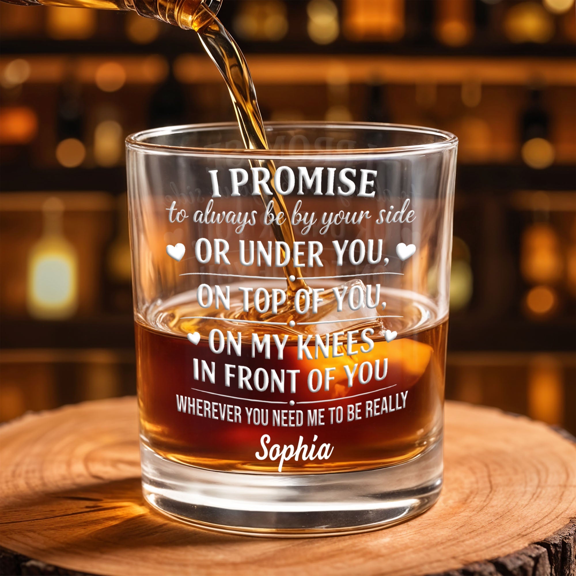 I Promise To Always Be By Your Side Heart Romantic Design - Personalized Custom Whiskey Glass - HSB128_RWG