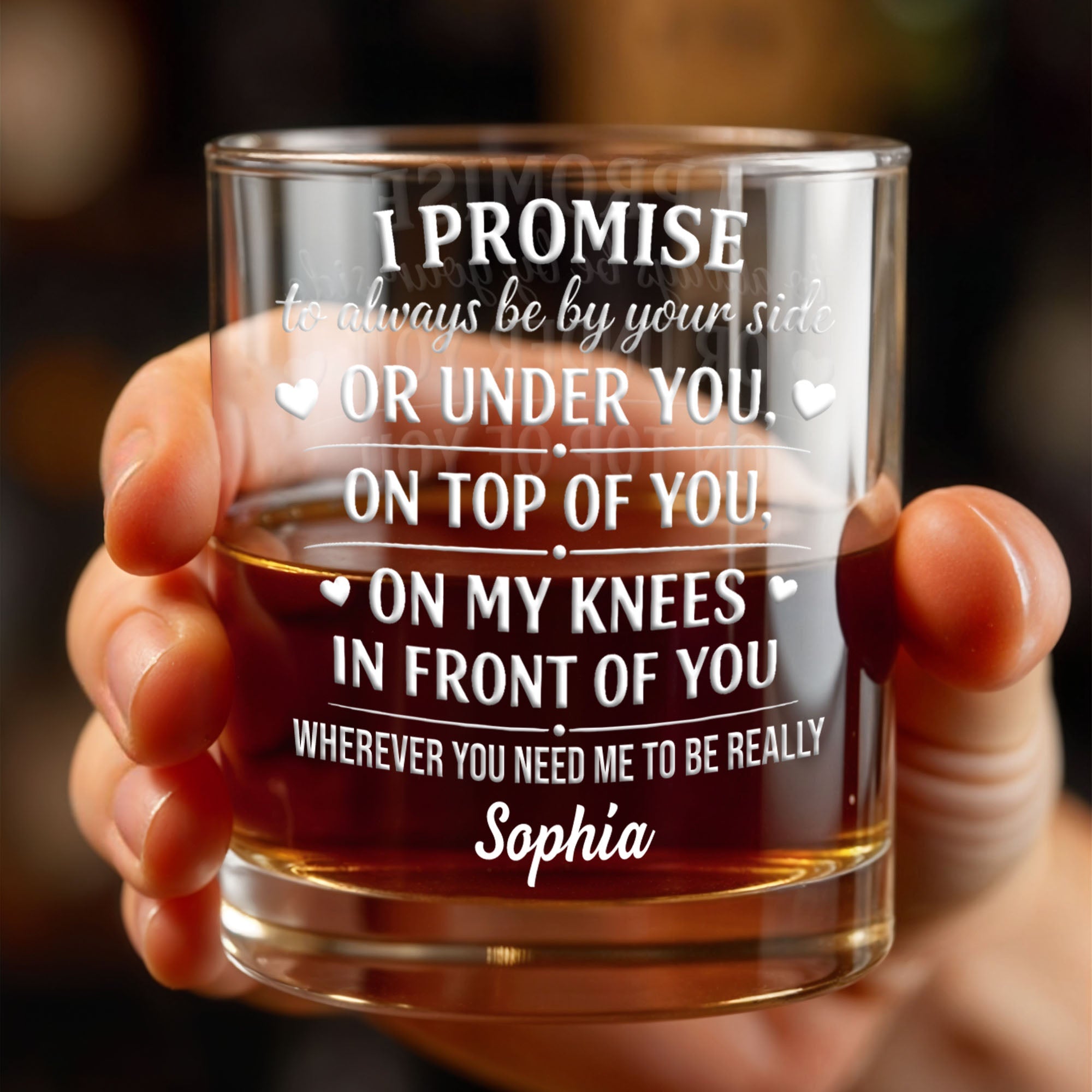 I Promise To Always Be By Your Side Heart Romantic Design - Personalized Custom Whiskey Glass - HSB128_RWG