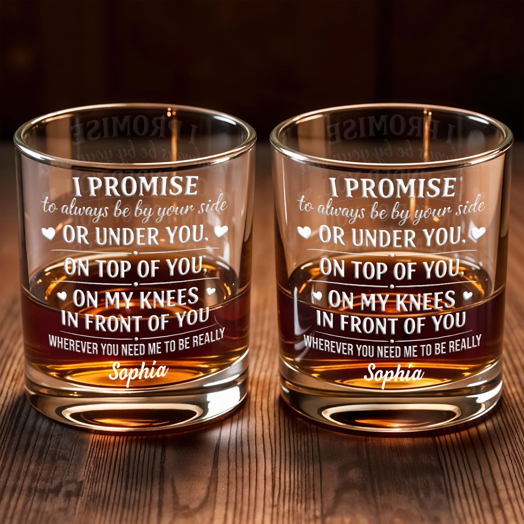 I Promise To Always Be By Your Side Heart Romantic Design - Personalized Custom Whiskey Glass - HSB128_RWG