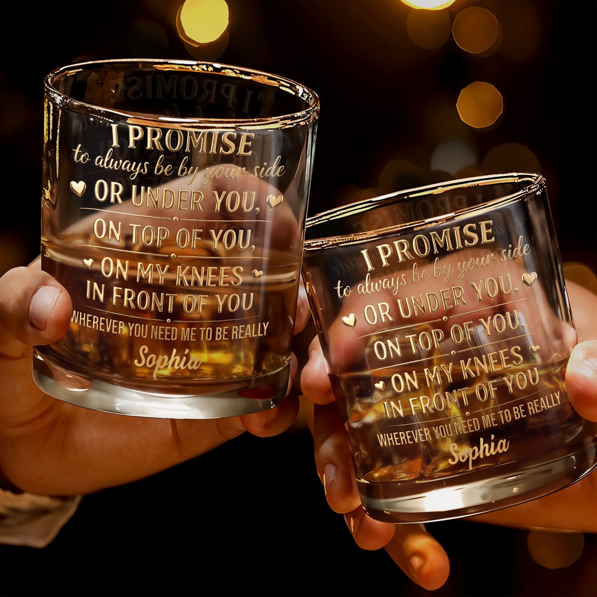 I Promise To Always Be By Your Side Naughty Heart Design - Personalized Custom Whiskey Glass - HSB129_RWG