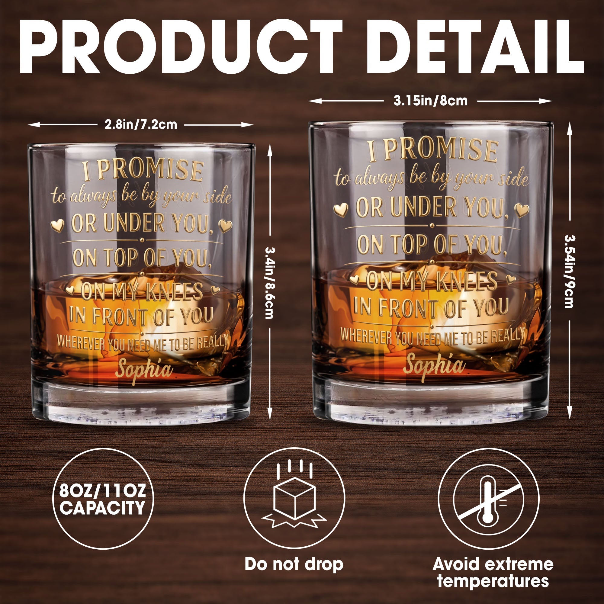 I Promise To Always Be By Your Side Naughty Heart Design - Personalized Custom Whiskey Glass - HSB129_RWG
