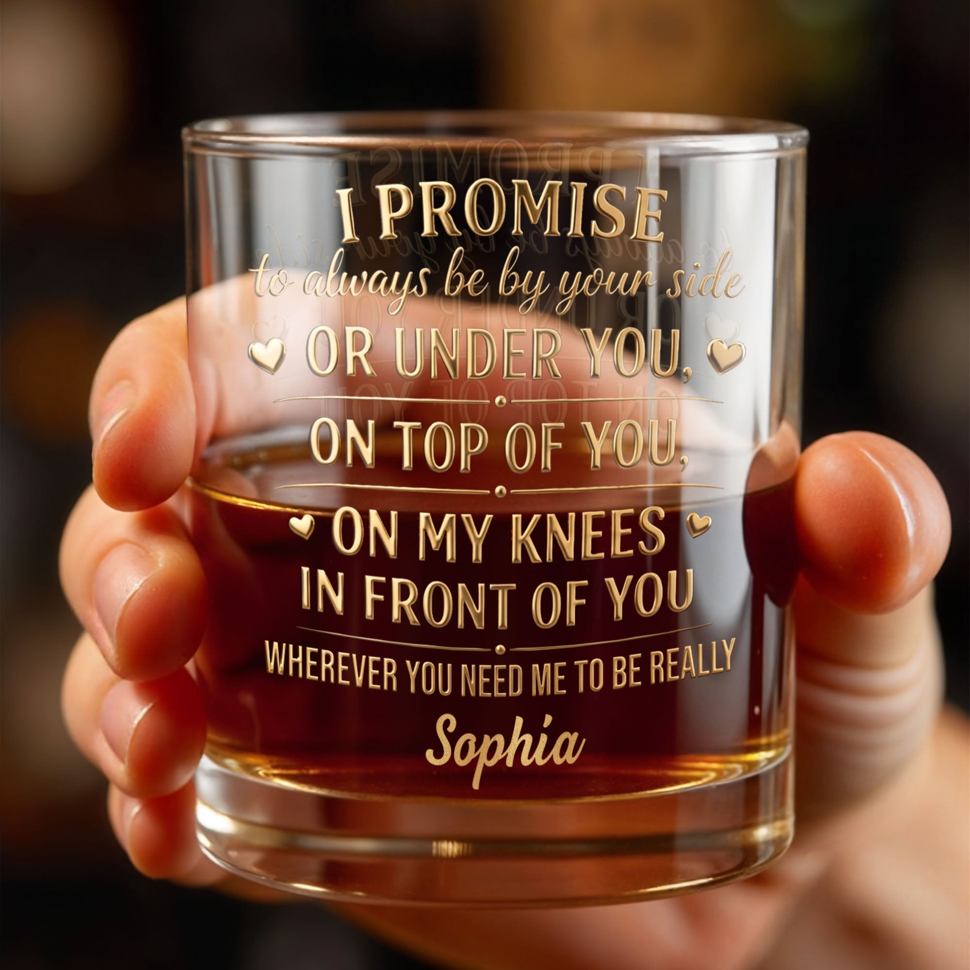 I Promise To Always Be By Your Side Naughty Heart Design - Personalized Custom Whiskey Glass - HSB129_RWG