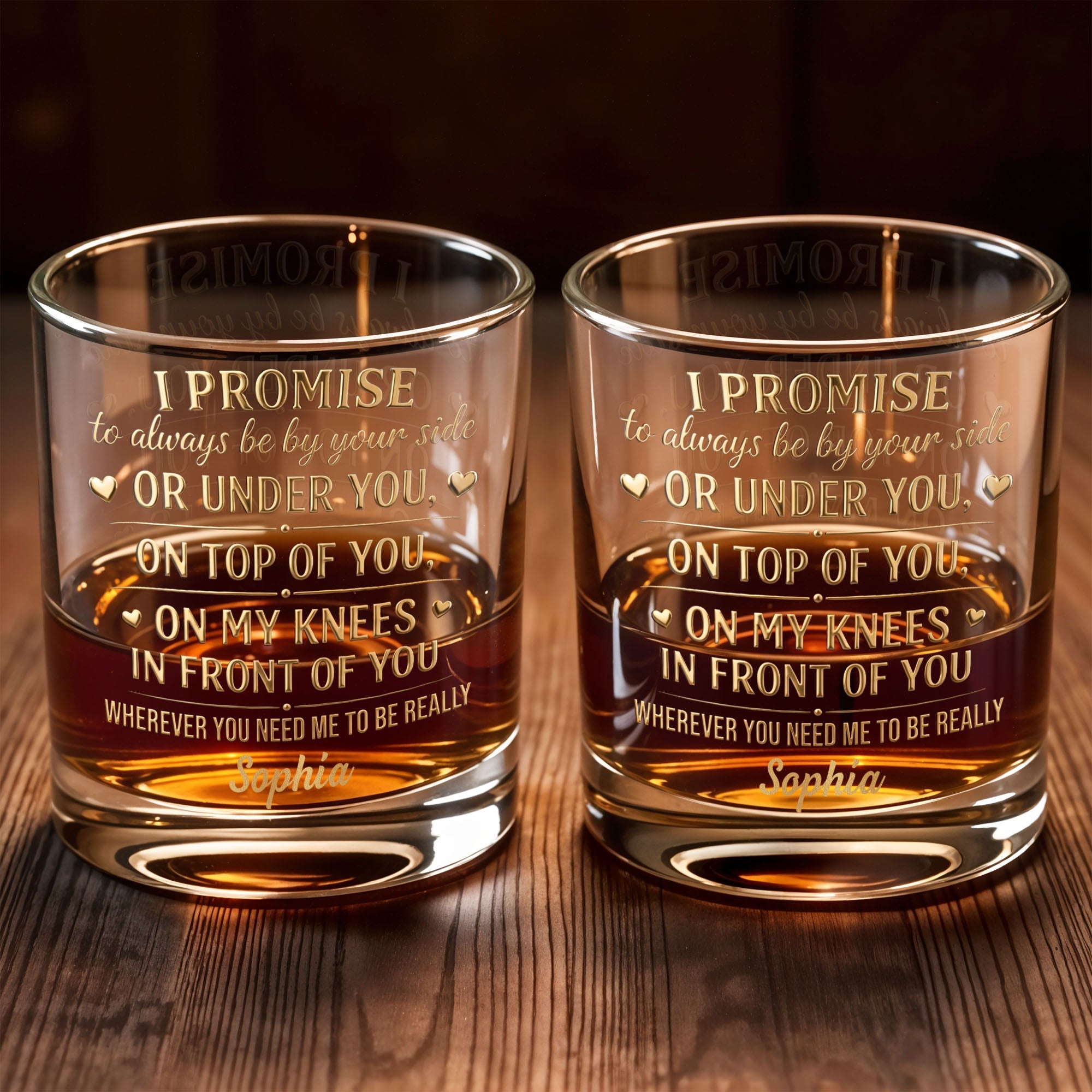 I Promise To Always Be By Your Side Naughty Heart Design - Personalized Custom Whiskey Glass - HSB129_RWG