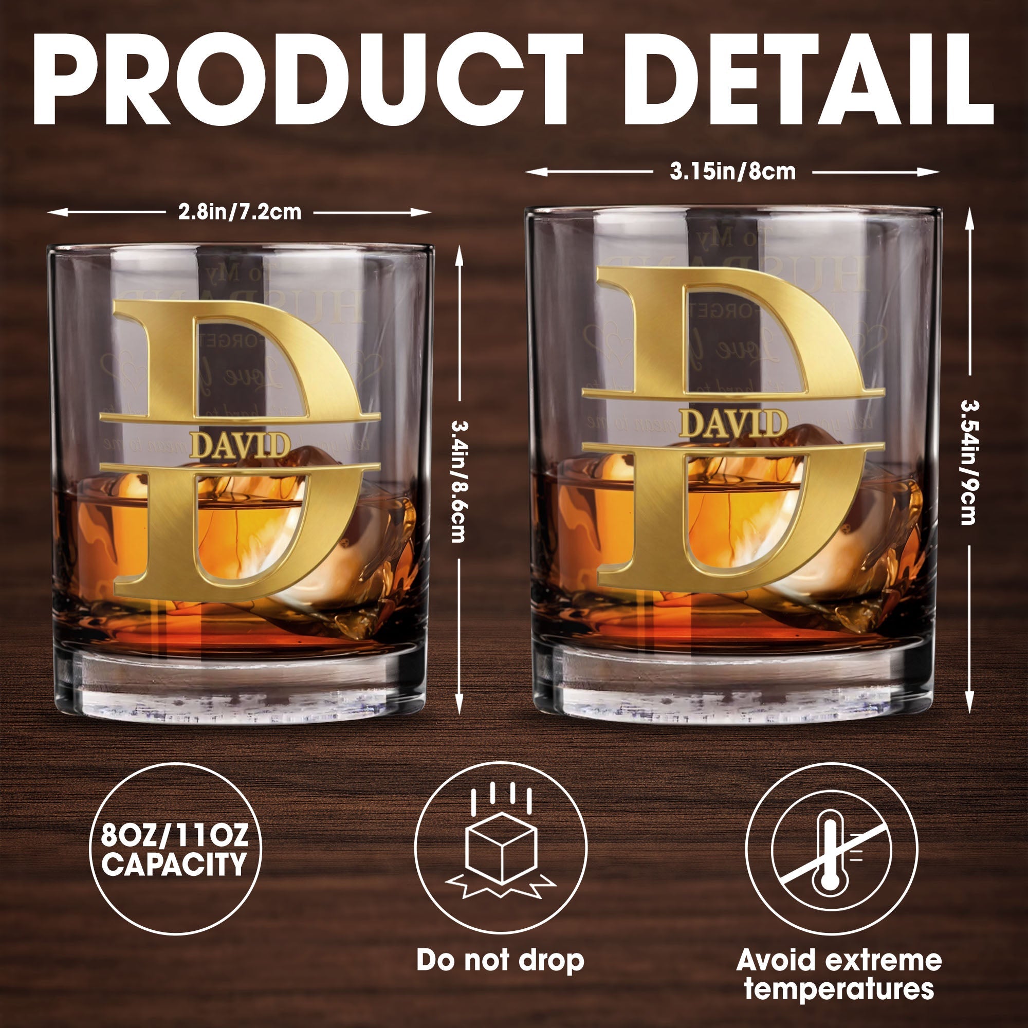 To My Husband Never Forget Personalized Monogram Initial Hearts - Personalized Custom Whiskey Glass - HSB133_RWG