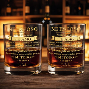 Mi Esposo Nunca Olvides Que Te Amo Heart And Banner Design - Personalized Custom Whiskey Glass - HSB135_RWG