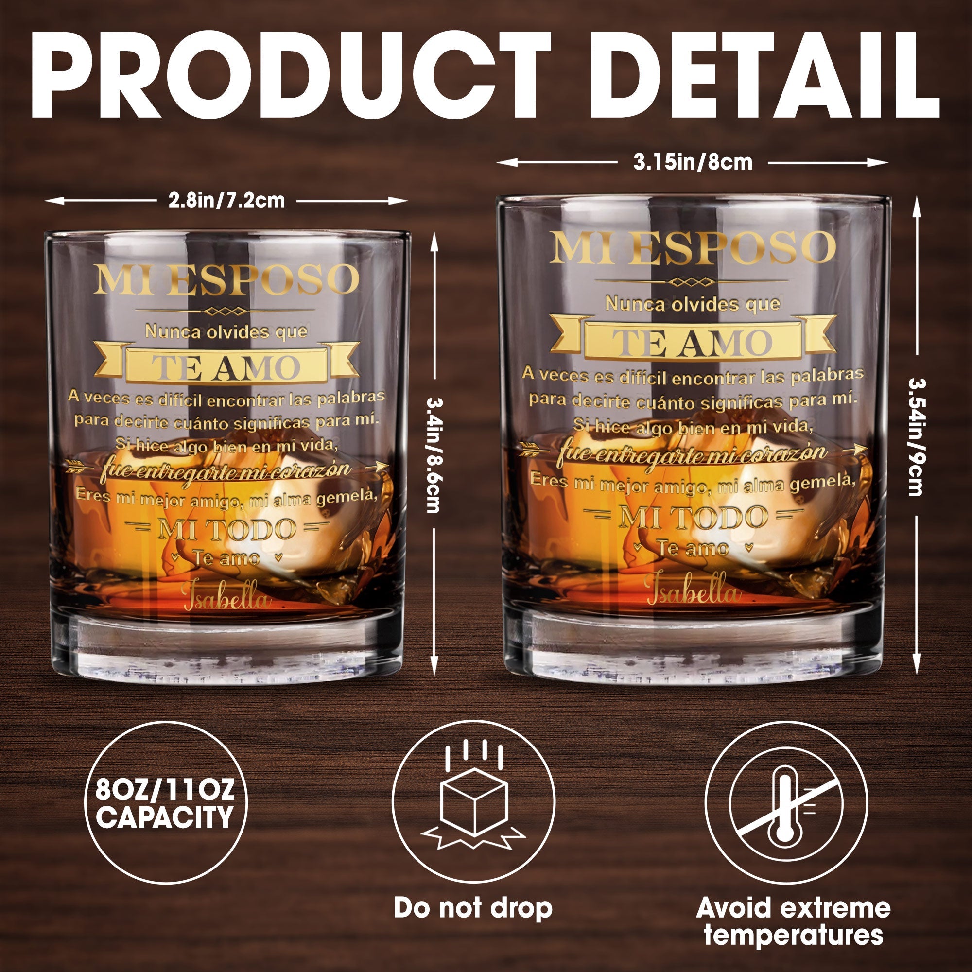 Mi Esposo Nunca Olvides Que Te Amo Heart And Banner Design - Personalized Custom Whiskey Glass - HSB135_RWG