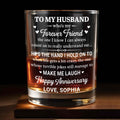 To My Husband Forever Friend Hearts Happy Anniversary - Personalized Custom Whiskey Glass - HSB144_RWG