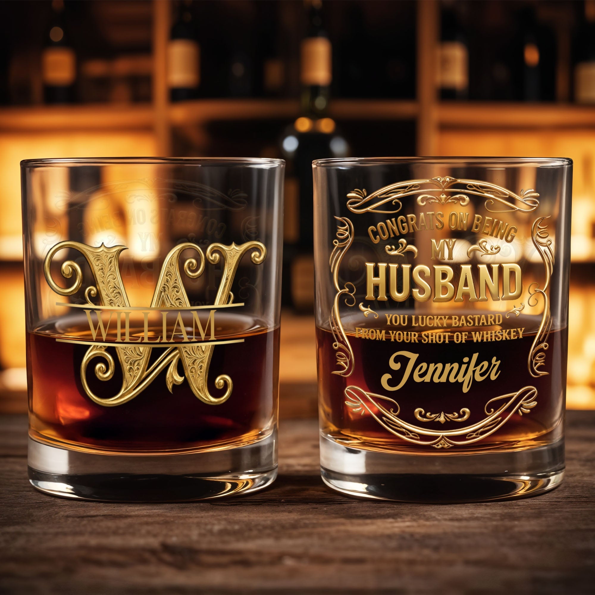 Congrats On Being My Husband Monogram Filigree Ornaments Custom Glass - Personalized Custom Whiskey Glass - HSB145_RWG
