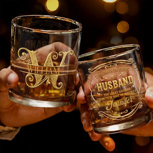 Congrats On Being My Husband Monogram Filigree Ornaments Custom Glass - Personalized Custom Whiskey Glass - HSB145_RWG