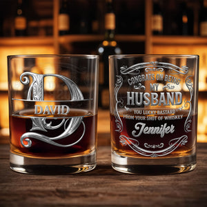 Congrats On Being My Husband Monogram Initial Personalized Silver Design - Personalized Custom Whiskey Glass - HSB146_RWG