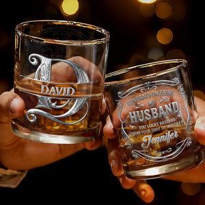 Congrats On Being My Husband Monogram Initial Personalized Silver Design - Personalized Custom Whiskey Glass - HSB146_RWG