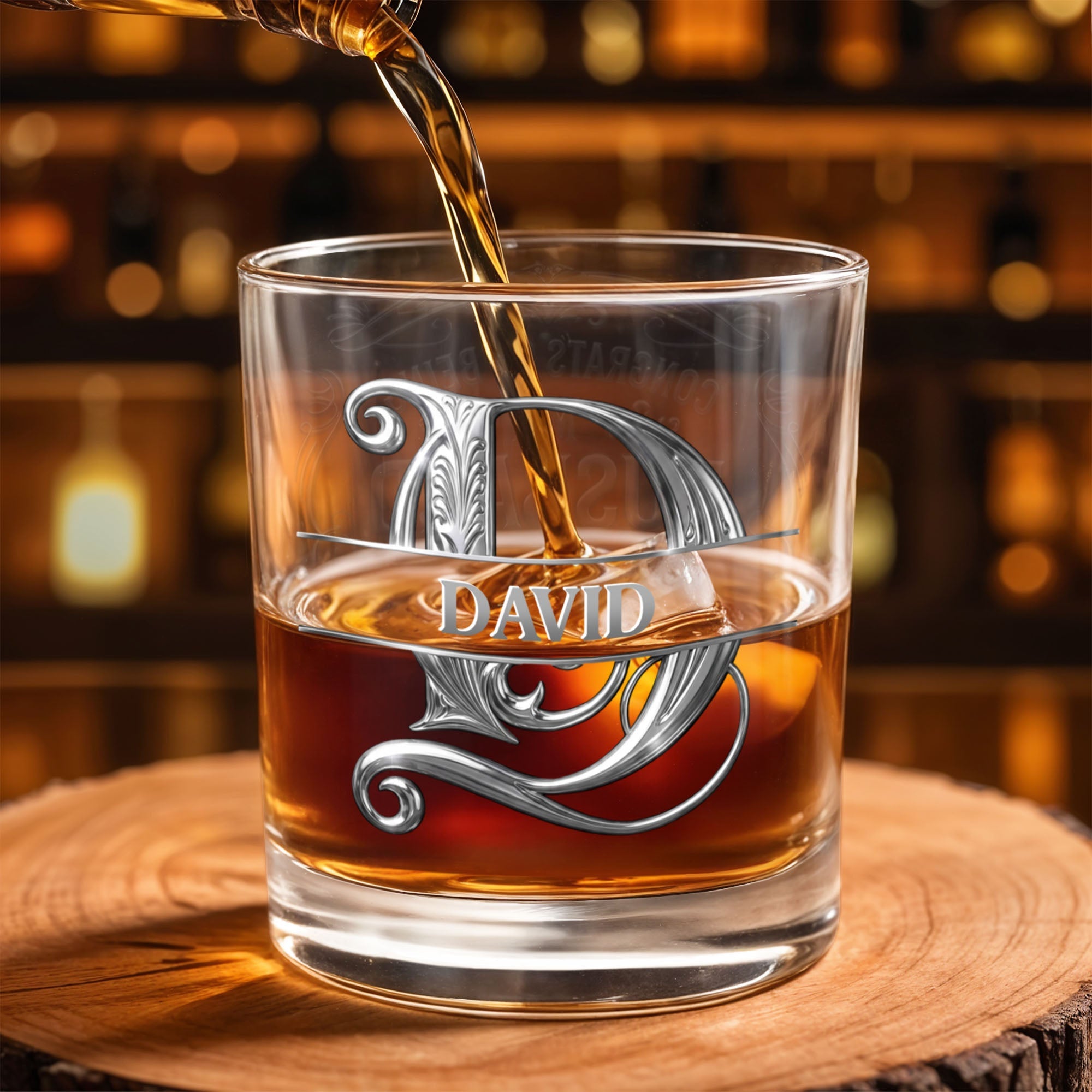 Congrats On Being My Husband Monogram Initial Personalized Silver Design - Personalized Custom Whiskey Glass - HSB146_RWG
