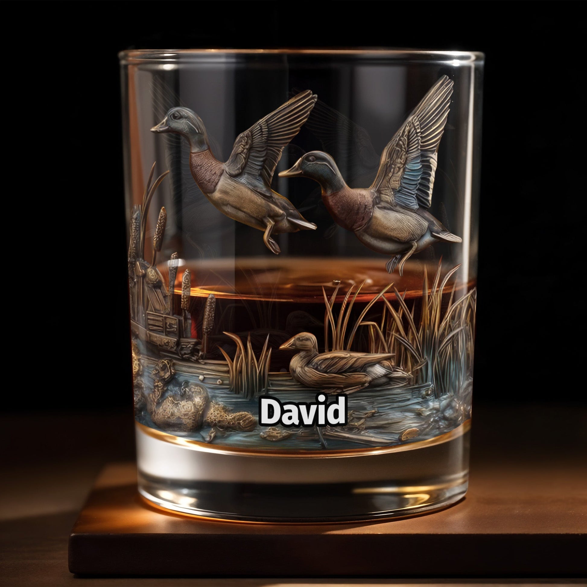 Customize This Beautiful Glass With Ducks And Nature - Personalized Custom Whiskey Glass - HTG005_RWG