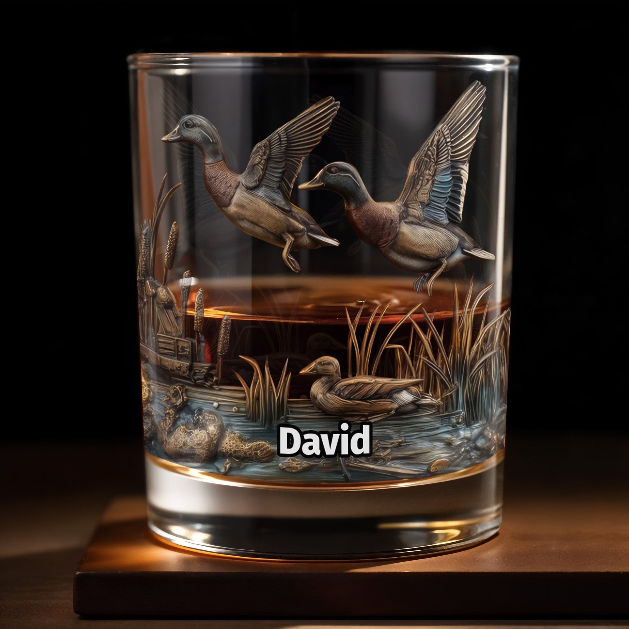 Customize This Beautiful Glass With Ducks And Nature - Personalized Custom Whiskey Glass - HTG005_RWG