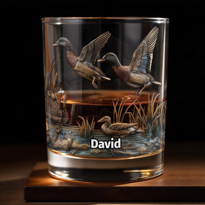 Customize This Beautiful Glass With Ducks And Nature - Personalized Custom Whiskey Glass - HTG005_RWG