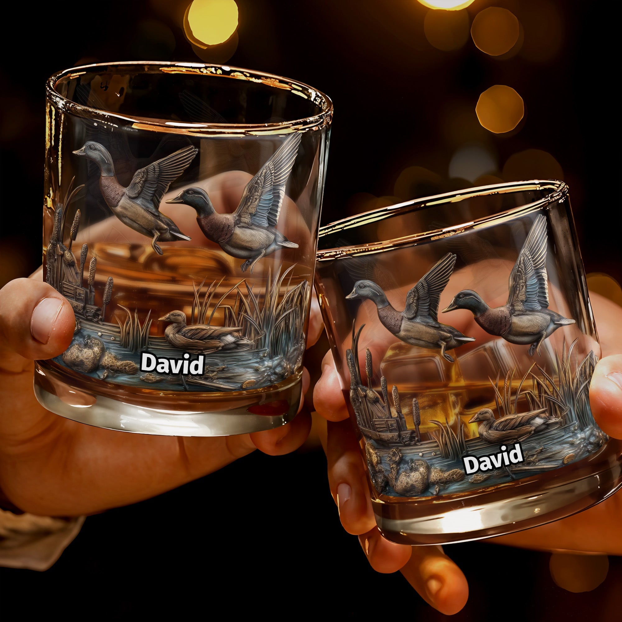 Customize This Beautiful Glass With Ducks And Nature - Personalized Custom Whiskey Glass - HTG005_RWG