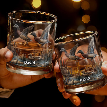 Customize This Beautiful Glass With Ducks And Nature - Personalized Custom Whiskey Glass - HTG005_RWG