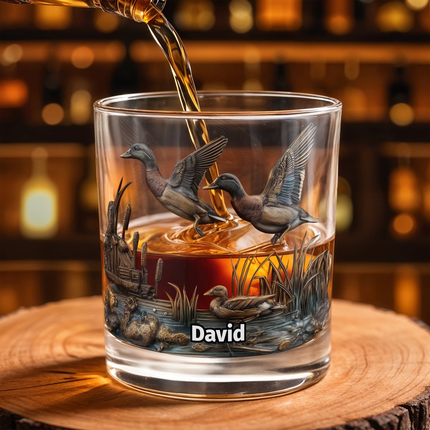 Customize This Beautiful Glass With Ducks And Nature - Personalized Custom Whiskey Glass - HTG005_RWG