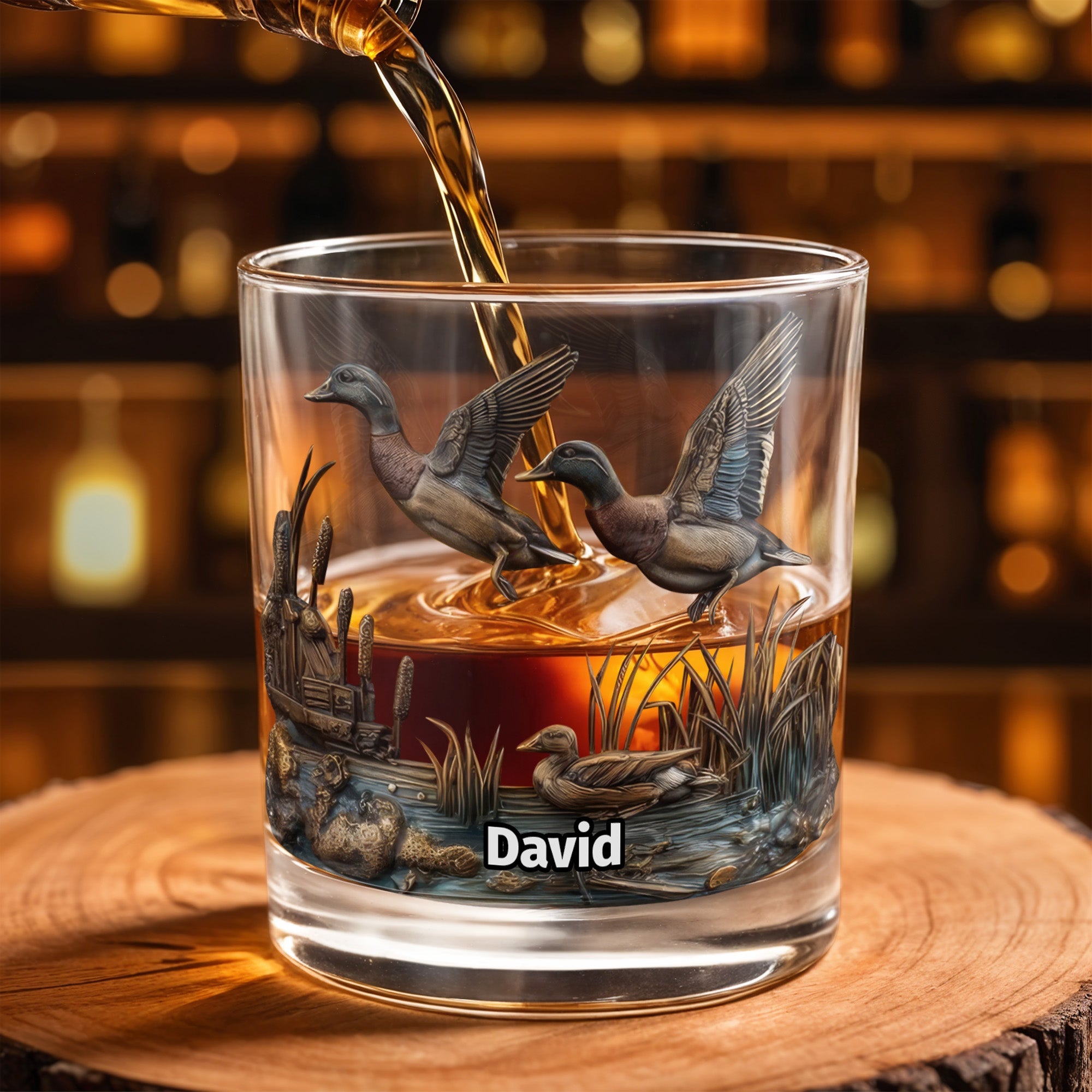 Customize This Beautiful Glass With Ducks And Nature - Personalized Custom Whiskey Glass - HTG005_RWG