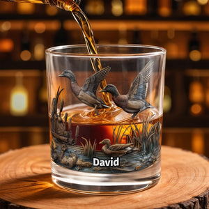 Customize This Beautiful Glass With Ducks And Nature - Personalized Custom Whiskey Glass - HTG005_RWG