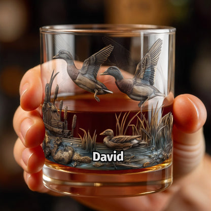 Customize This Beautiful Glass With Ducks And Nature - Personalized Custom Whiskey Glass - HTG005_RWG