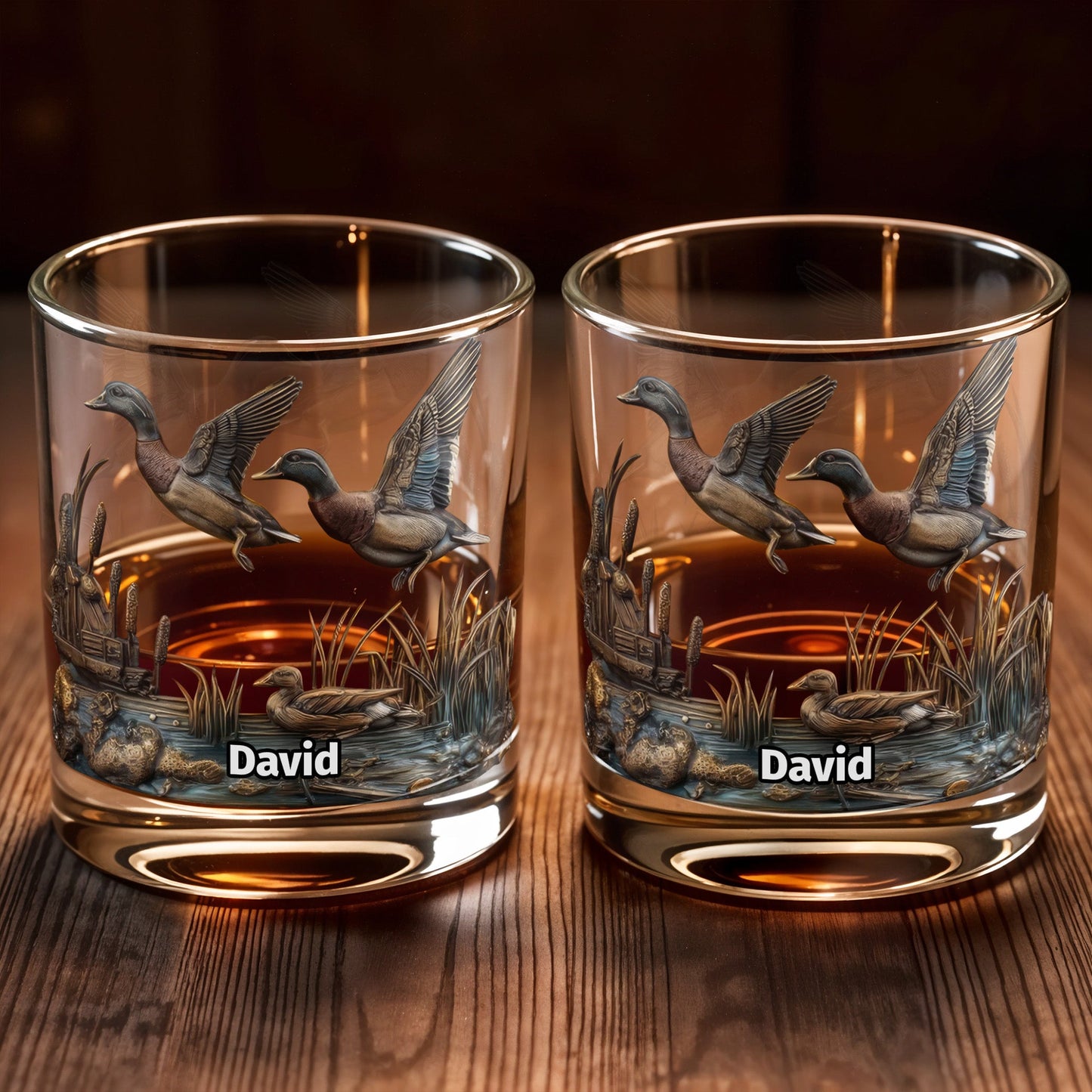Customize This Beautiful Glass With Ducks And Nature - Personalized Custom Whiskey Glass - HTG005_RWG