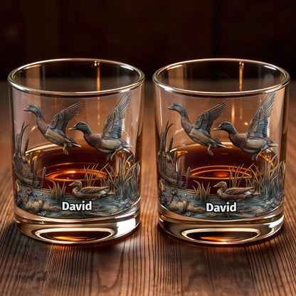 Customize This Beautiful Glass With Ducks And Nature - Personalized Custom Whiskey Glass - HTG005_RWG