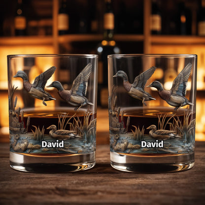 Customize This Beautiful Glass With Ducks And Nature - Personalized Custom Whiskey Glass - HTG005_RWG