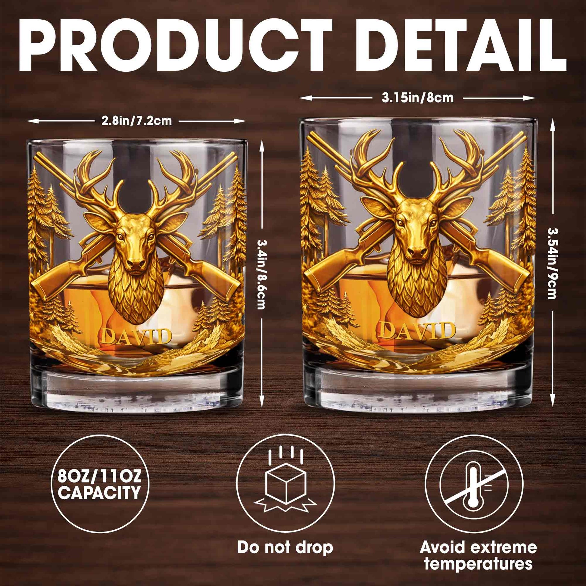 A Hunter's Spirit, Wild And Free Deer Head With Rifles And Trees - Personalized Custom Whiskey Glass - HTG006_RWG
