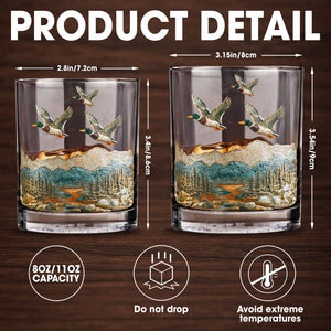 Immerse Yourself In The Tranquility of Nature With Ducks And Mountains - Personalized Custom Whiskey Glass - HTG008_RWG