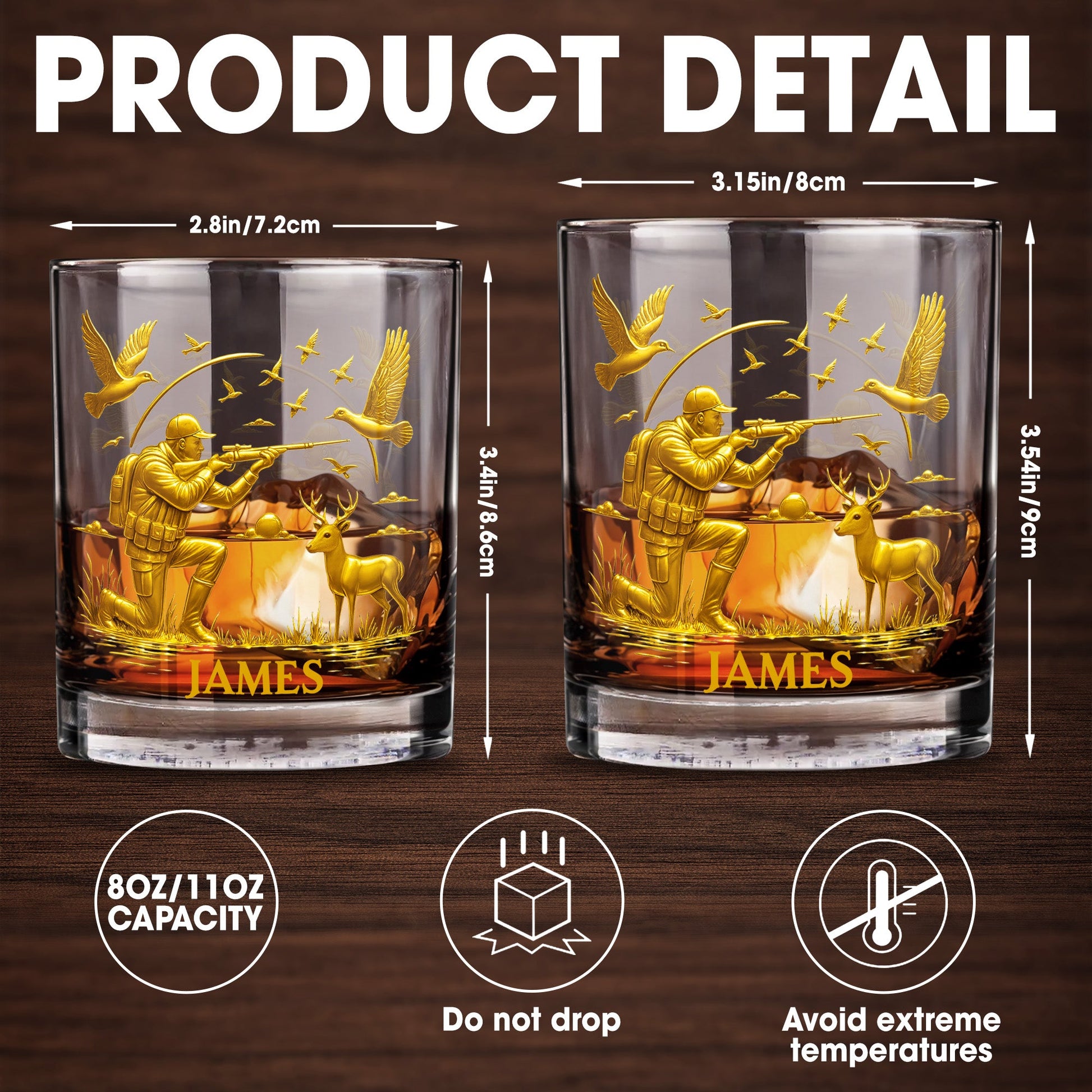 Hunter And Deer Surrounded By Flying Birds - Personalized Custom Whiskey Glass - HTING002_RWG