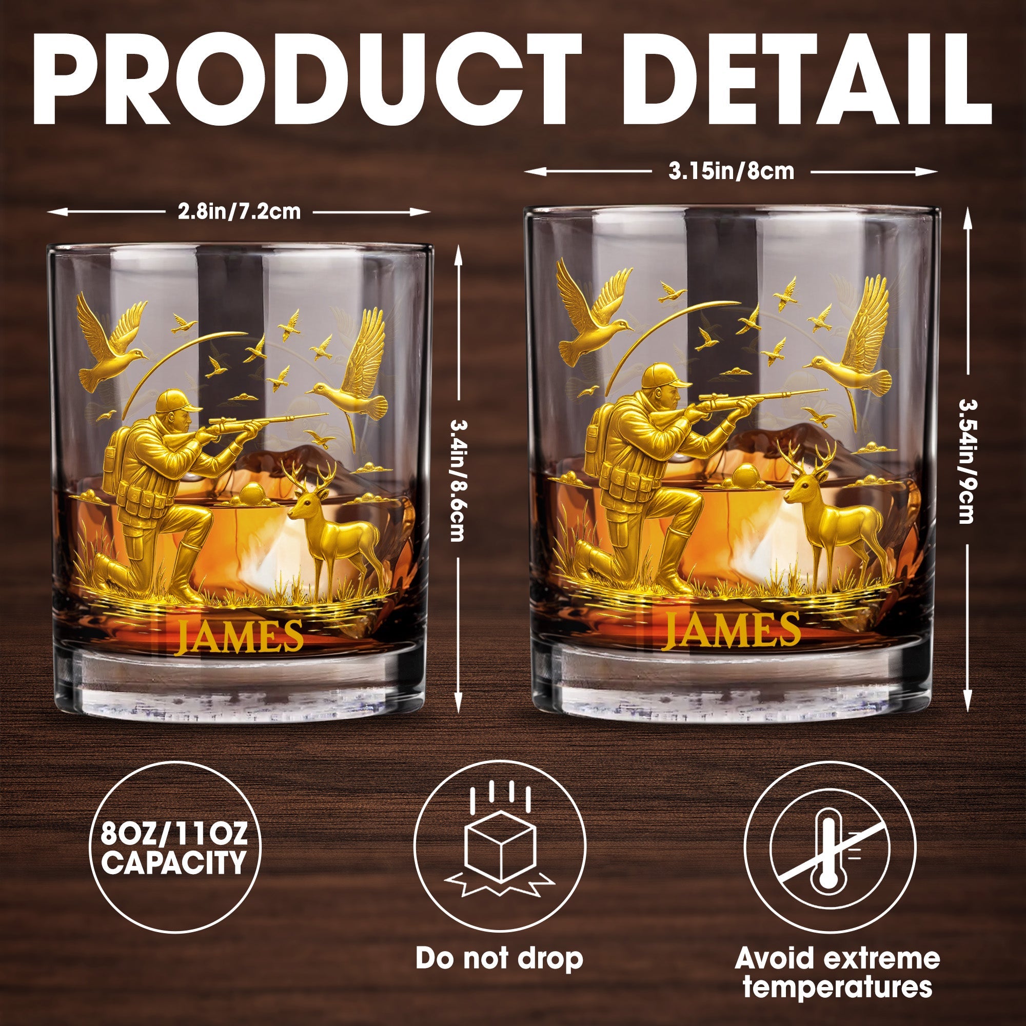 Hunter And Deer Surrounded By Flying Birds - Personalized Custom Whiskey Glass - HTING002_RWG