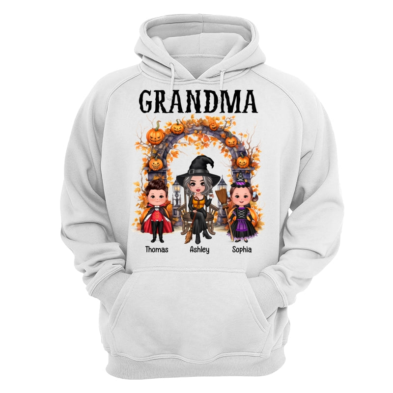Halloween Grandma Grandkids Pumpkins At Cemetery Personalized Shirt