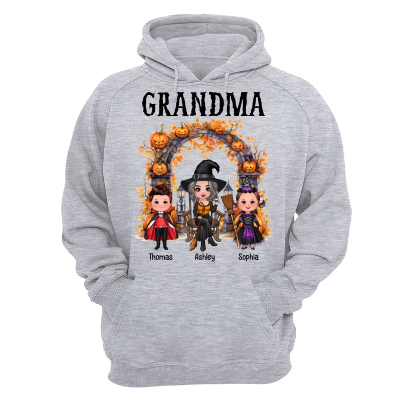 Halloween Grandma Grandkids Pumpkins At Cemetery Personalized Shirt