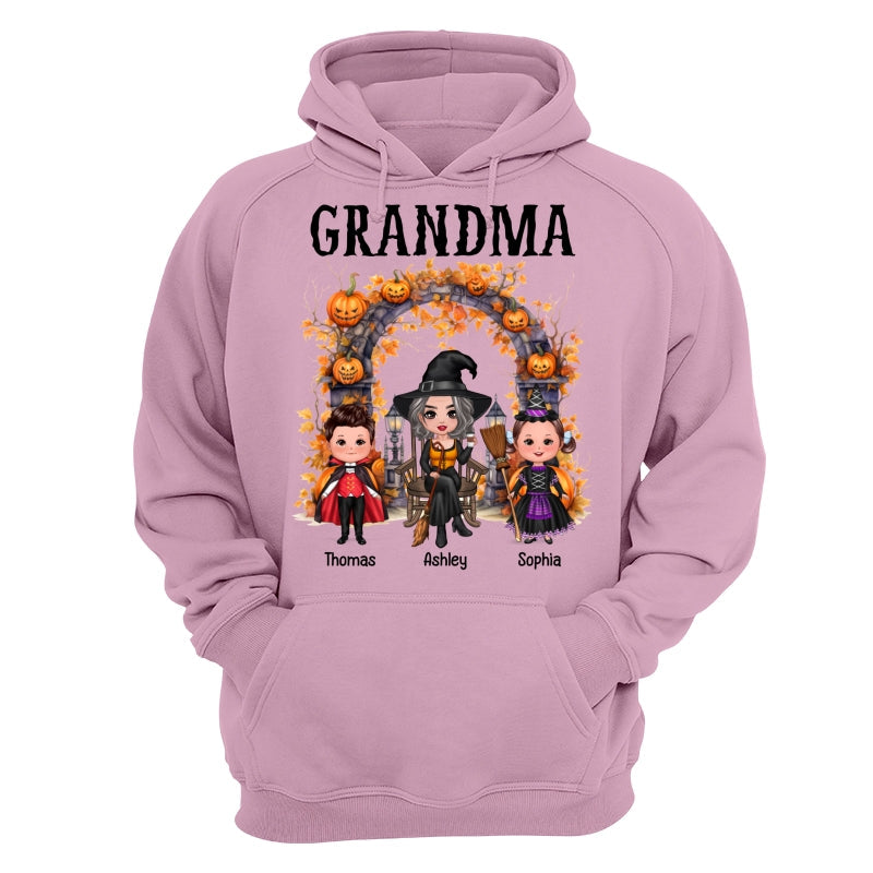 Halloween Grandma Grandkids Pumpkins At Cemetery Personalized Shirt