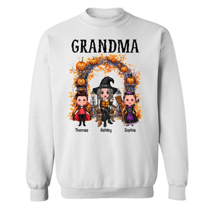 Halloween Grandma Grandkids Pumpkins At Cemetery Personalized Shirt