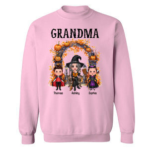 Halloween Grandma Grandkids Pumpkins At Cemetery Personalized Shirt