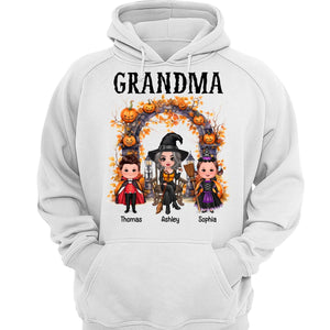 Halloween Grandma Grandkids Pumpkins At Cemetery Personalized Shirt