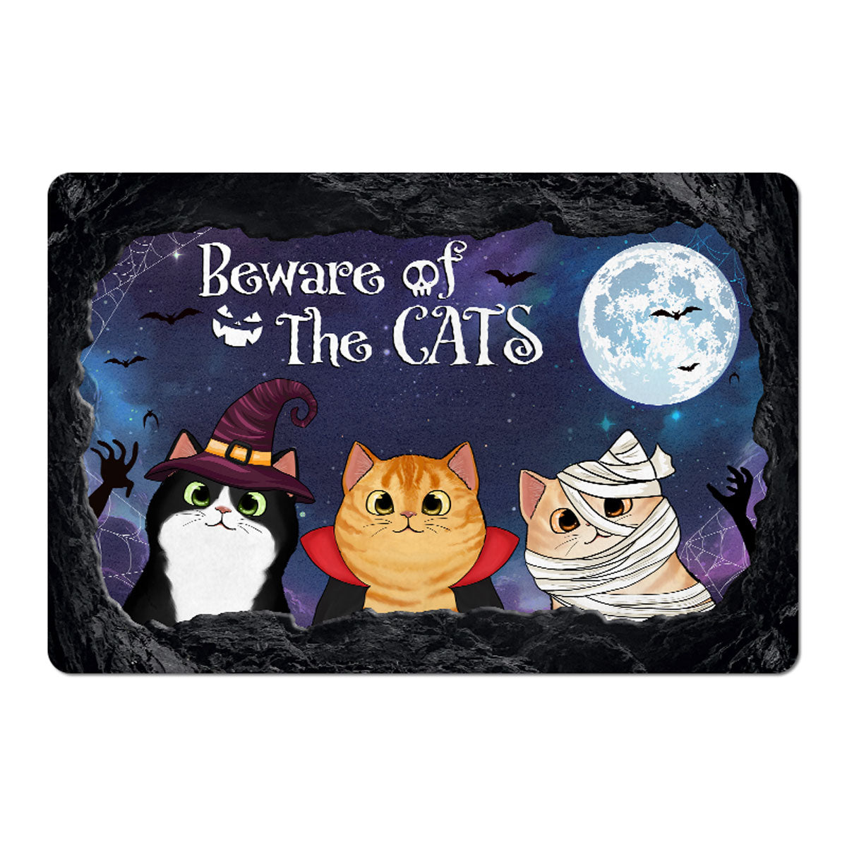 Halloween Peeking Cats From The Cave Mouth Personalized Doormat