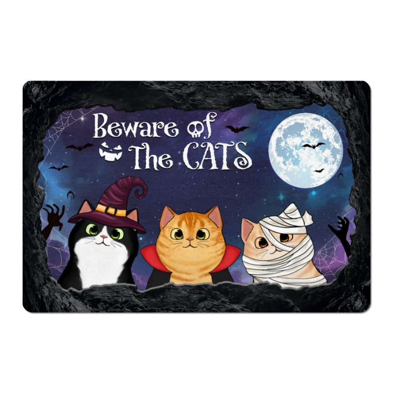 Halloween Peeking Cats From The Cave Mouth Personalized Doormat 16x24