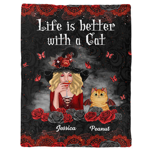 Halloween Roses Cat Mom Witch Personalized Fleece Blanket
