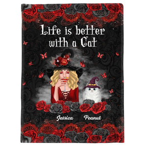 Halloween Roses Cat Mom Witch Personalized Fleece Blanket